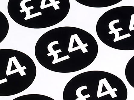 Small Circular Price, Pricing Retail Labels, Black Print onto White Stickers